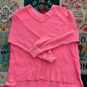 Hot Pink Aerie Ribbed V-Neck Sweatshirt - Size XS